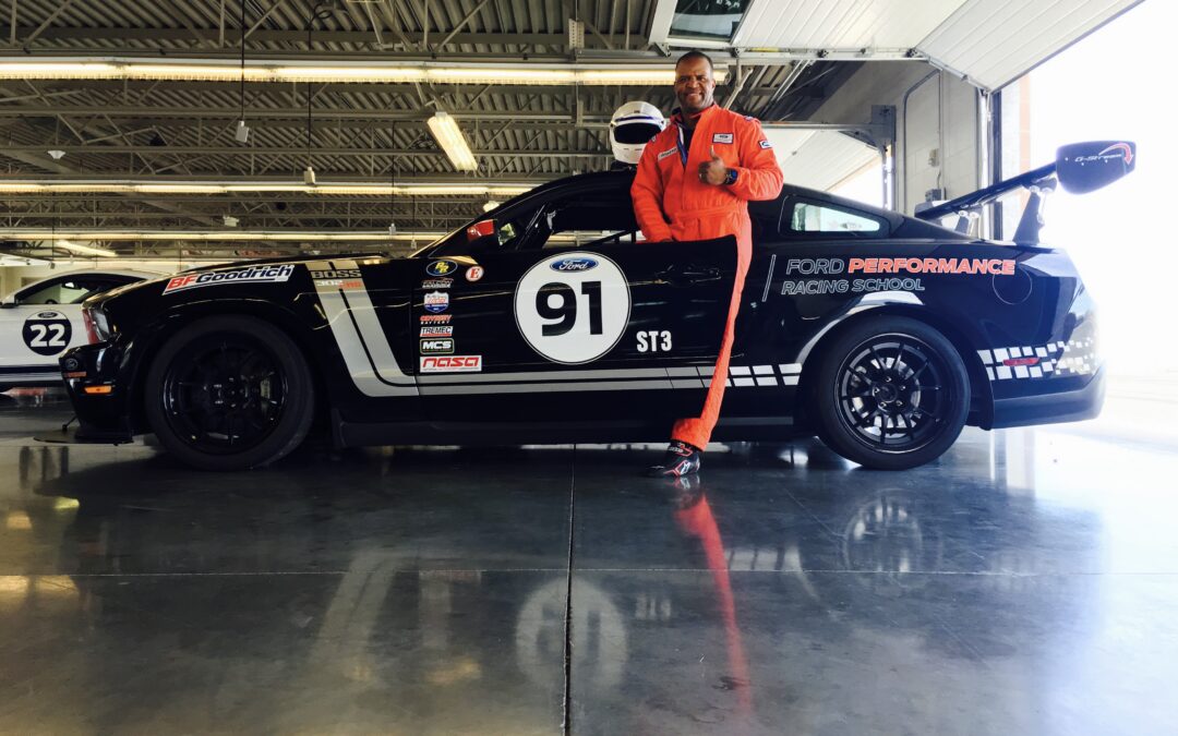 “Smooth Hands:” Bryant driving the Ford Performance BOSS302FRS at Utah Motorsports Campus in Utah