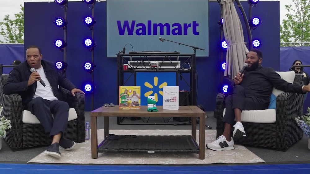 John Hope Bryant and Anthony Anderson on stage at Walmart