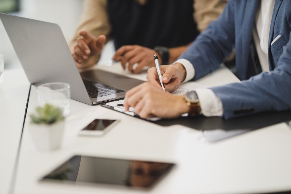 Business professionals working together at a table