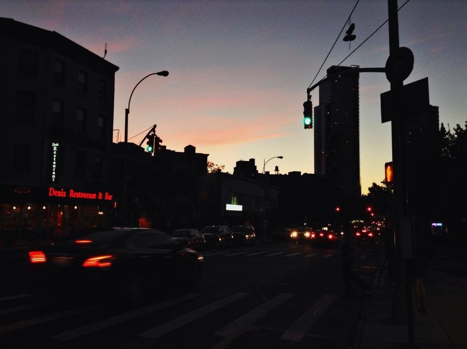 A city street at dawn