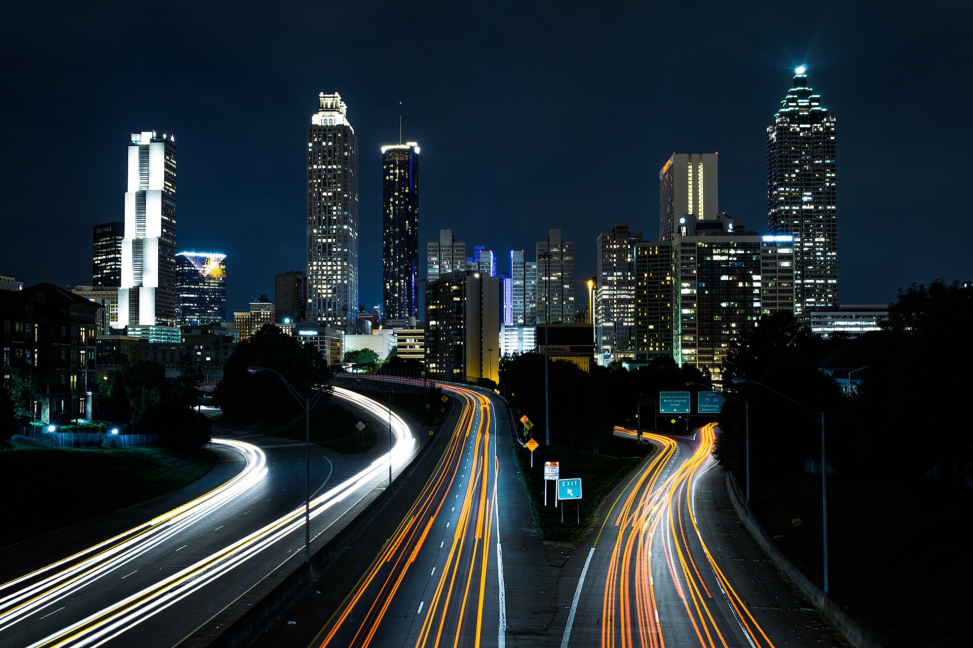 Atlanta skyline at night from the Jackson Street Bridge
