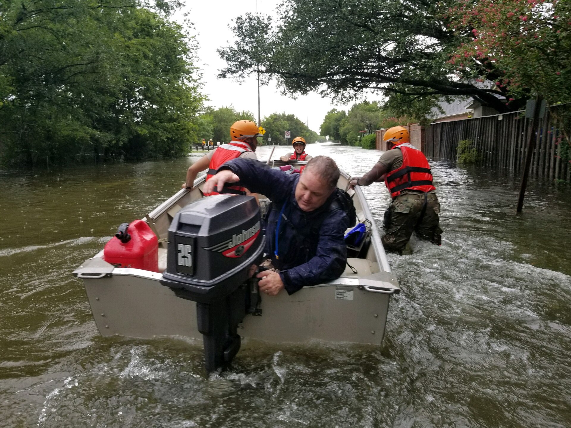 Texas National Guard soldiers rescue residents during Hurricane Harvey flooding in 2017
