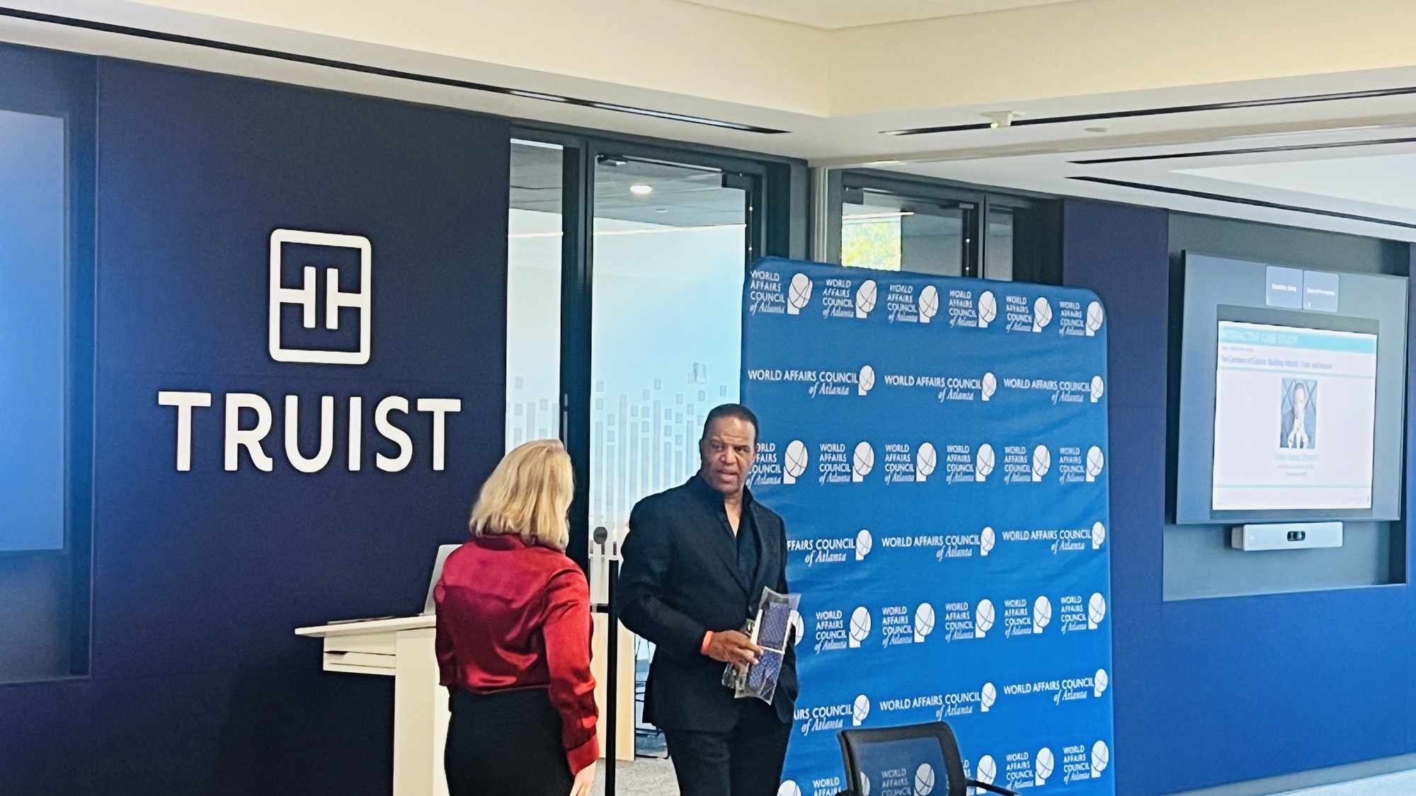 John Hope Bryant with World Affairs Council of Atlanta President Rickey Bevington at Truist