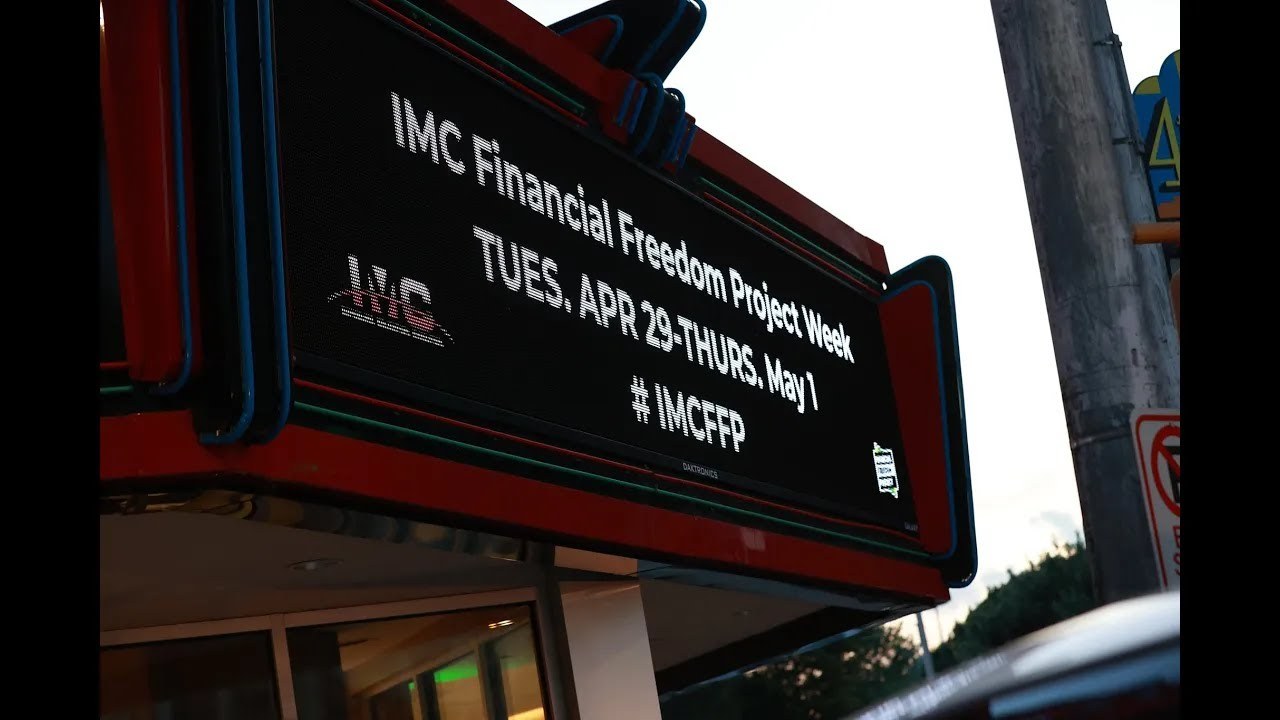 The Carver Theatre marquee for IMC Financial Freedom Project Week