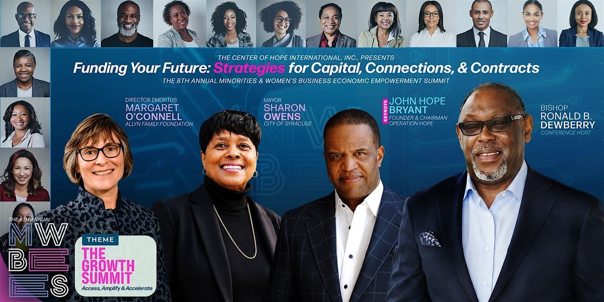 8th Annual MWBEES 2026 Growth Summit flyer: Funding Your Future, featuring John Hope Bryant, Founder and Chairman of Operation HOPE